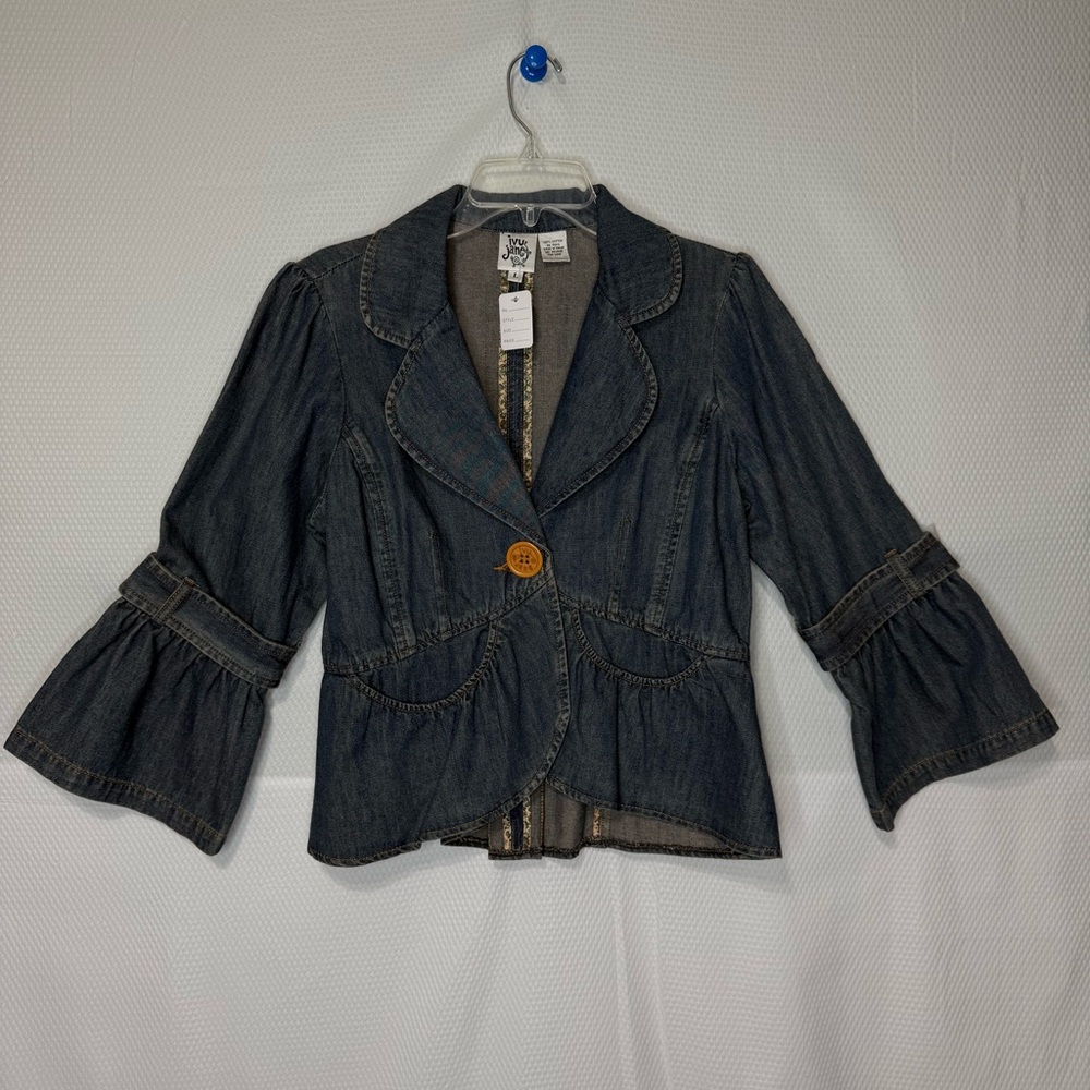 Ivy Jane Dark Blue Denim Jacket with Flared Sleeves